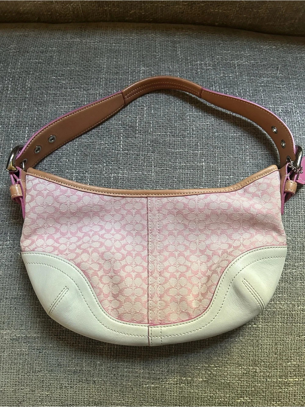 Coach Pink Signature Canvas Hobo with Cream Leather Trim